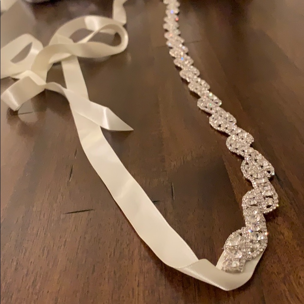 Ivory silk ribbon and diamond wedding belt
